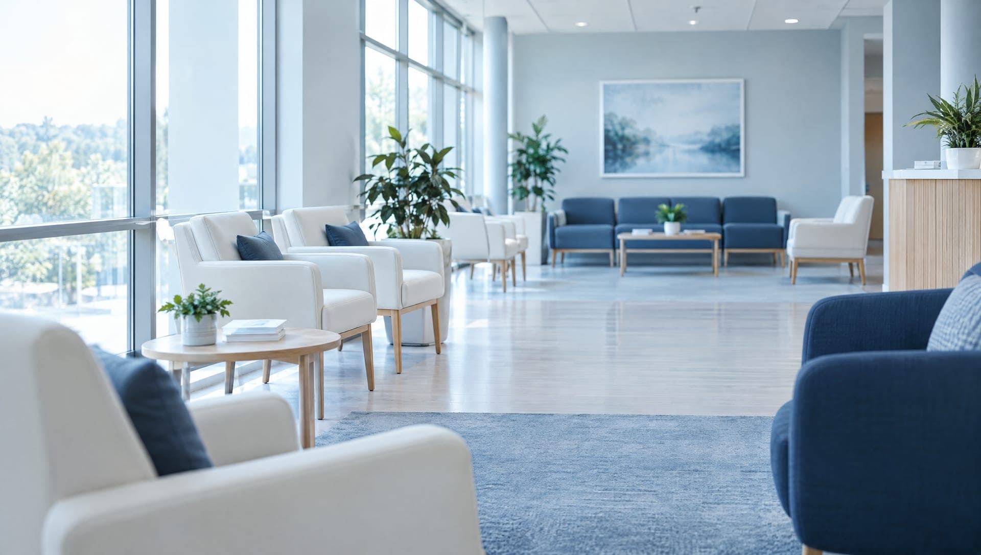 An empty, calm, orderly modern waiting lounge